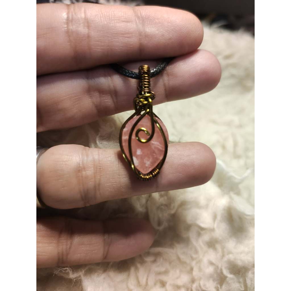 CHEFFY Wire Wrapped Rhodochrosite Pendant Crystal Gemstone