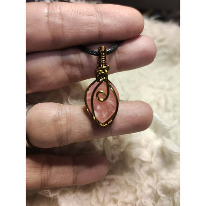 CHEFFY Wire Wrapped Rhodochrosite Pendant Crystal Gemstone