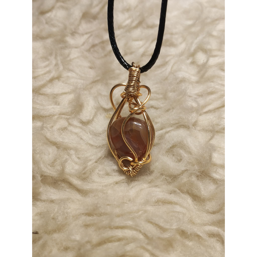 CHEFFY Wire Wrapped Carnelian Tumbled Pendant Crystal Gemstone