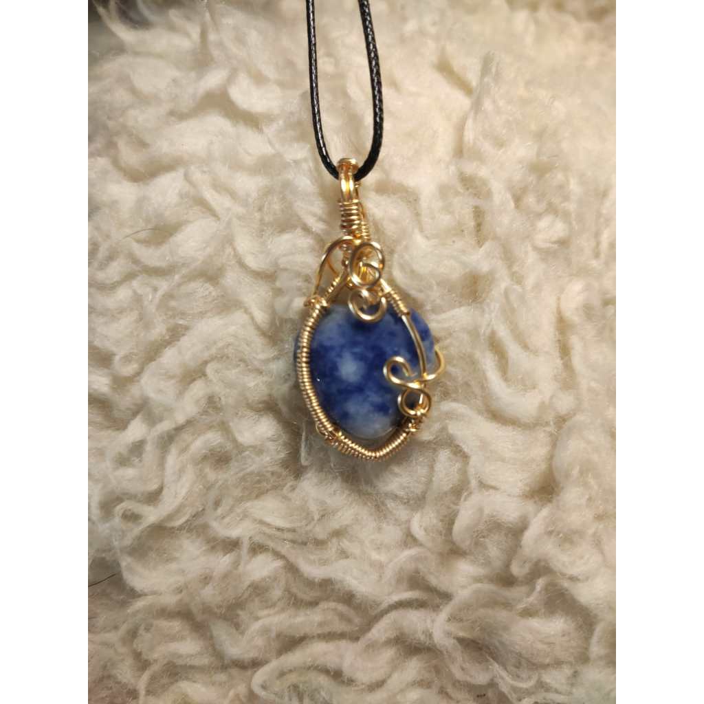 CHEFFY Wire Wrapped Sodalite Tumbled  Pendant Crystal Gemstone