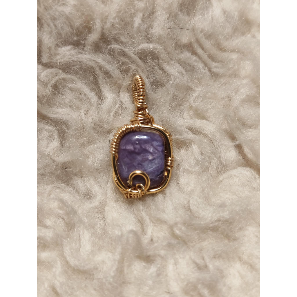 CHEFFY Wire Wrapped  S Charoit Pendant Crystal Gemstone