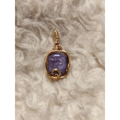CHEFFY Wire Wrapped  S Charoit Pendant Crystal Gemstone
