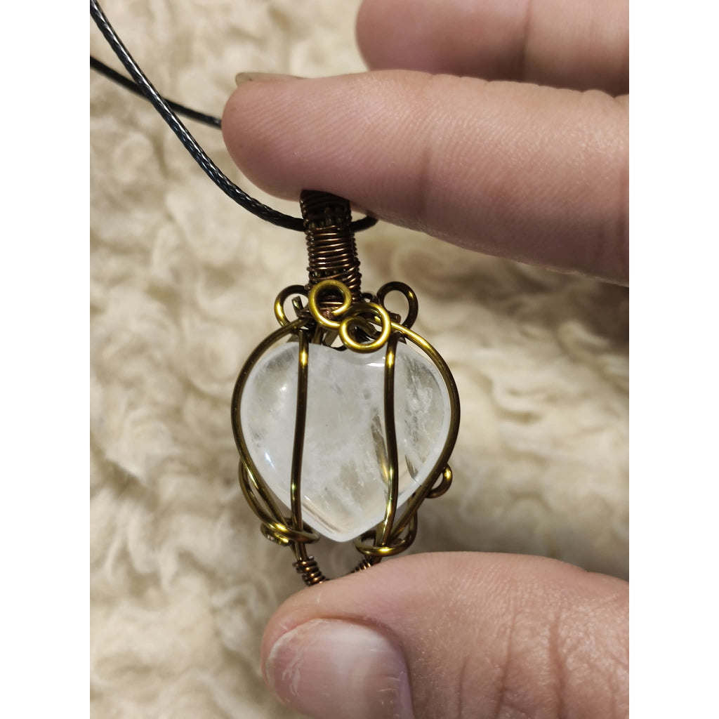 CHEFFY Wire Wrapped Heart Clear Quartz  Pendant Crystal Gemstone