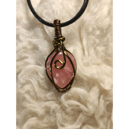 CHEFFY Wire Wrapped Rhodochrosite Pendant Crystal Gemstone