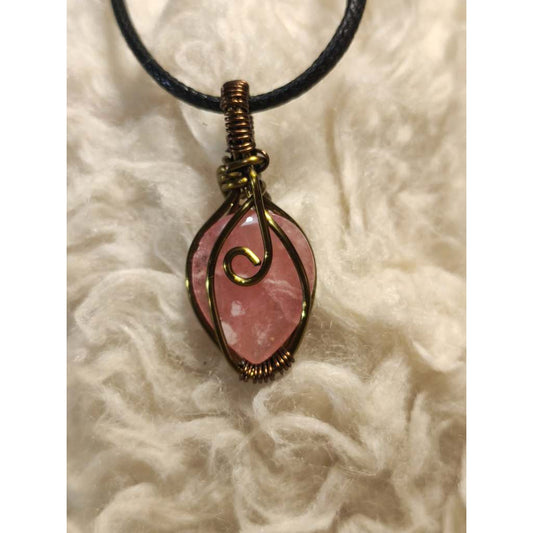 CHEFFY Wire Wrapped Rhodochrosite Pendant Crystal Gemstone