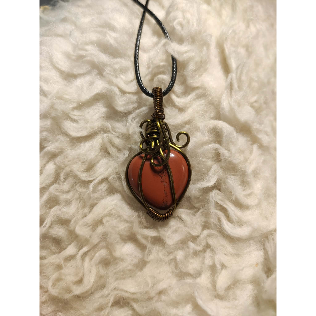 CHEFFY Wire Wrapped Red Jasper Pendant Crystal Gemstone