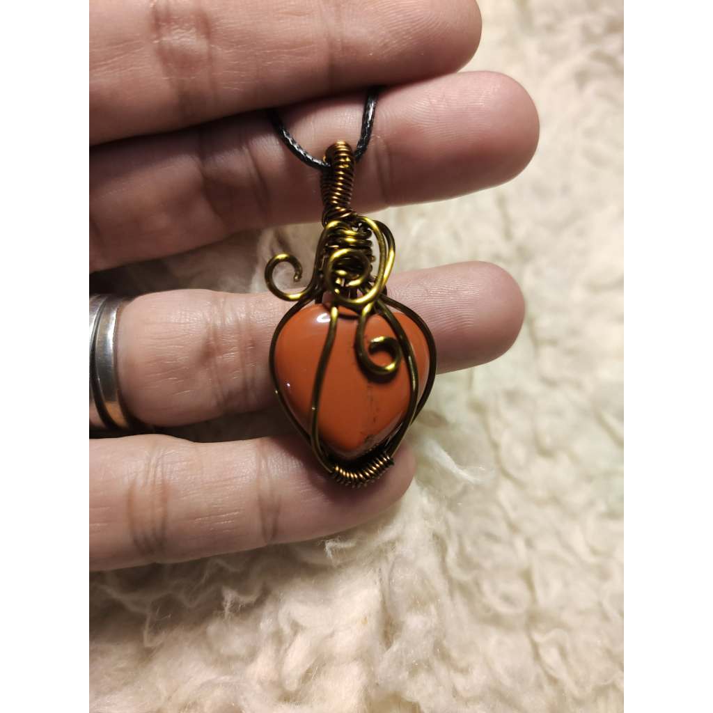 CHEFFY Wire Wrapped Red Jasper Pendant Crystal Gemstone