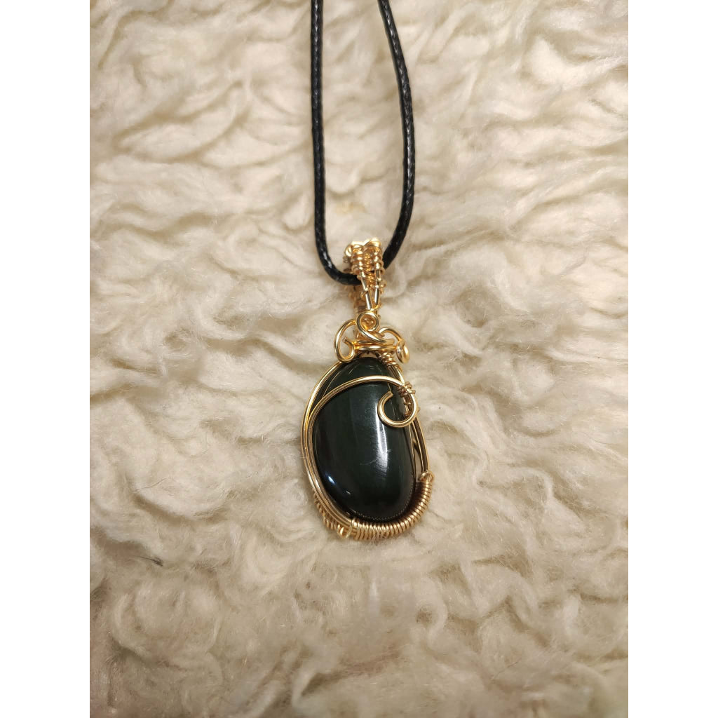 CHEFFY Wire Wrapped Obsidian Pendant Crystal Gemstone