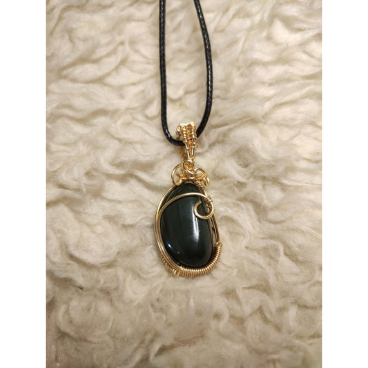 CHEFFY Wire Wrapped Obsidian Pendant Crystal Gemstone