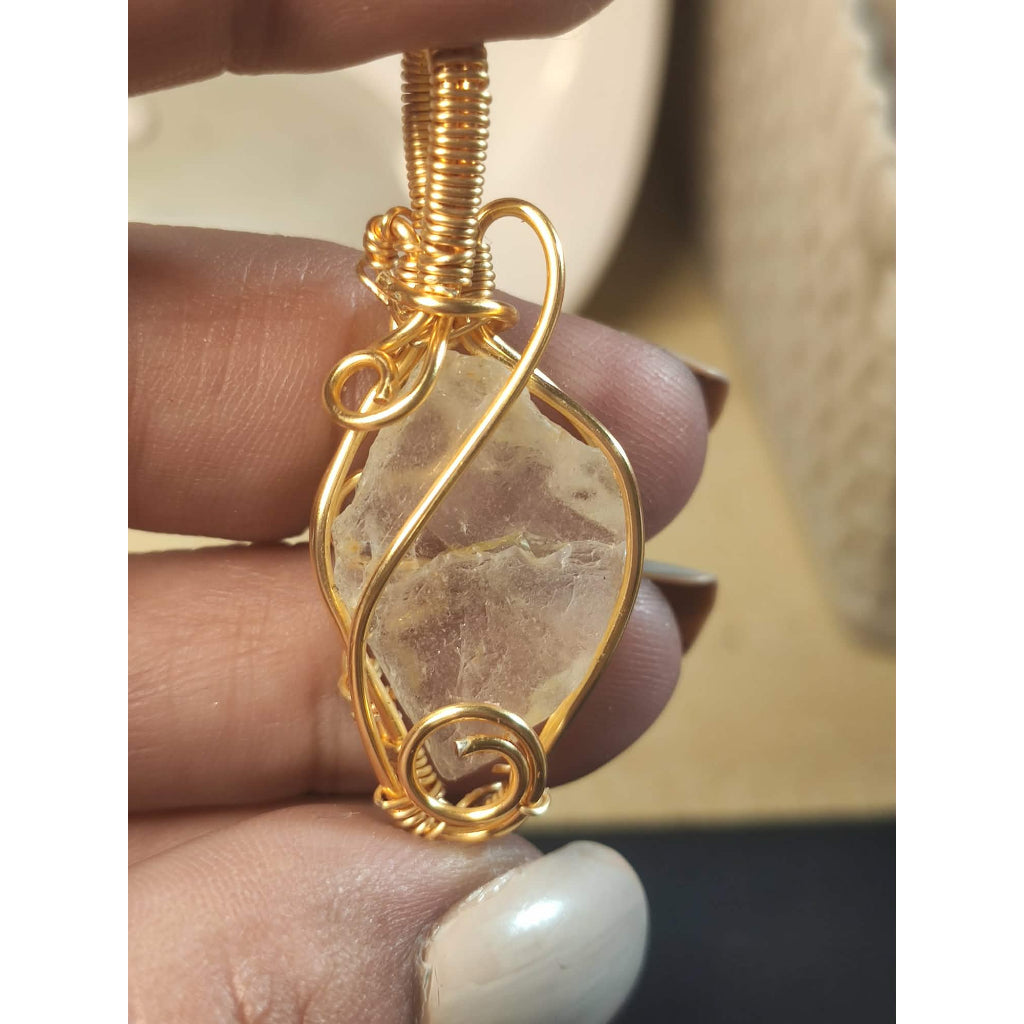CHEFFY Wire Wrapped Topaz Pendant Crystal Gemstone