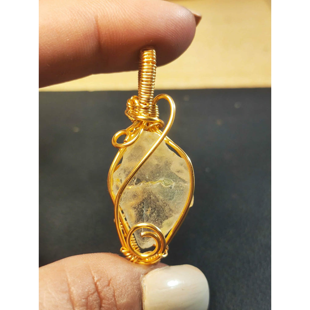 CHEFFY Wire Wrapped Topaz Pendant Crystal Gemstone