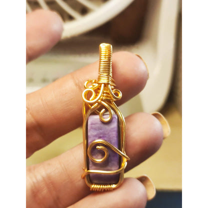 CHEFFY Wire Wrapped Charoit Pendant Crystal Gemstone