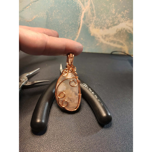 CHEFFY Wire Wrapped Sakura Agate Pendant Crystal Gemstone