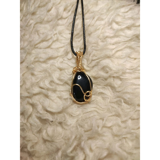 CHEFFY Wire Wrapped Obsidian Pendant Crystal Gemstone