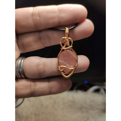 CHEFFY Wire Wrapped Rhodochrosite  Tumbled Pendant Crystal Gemstone