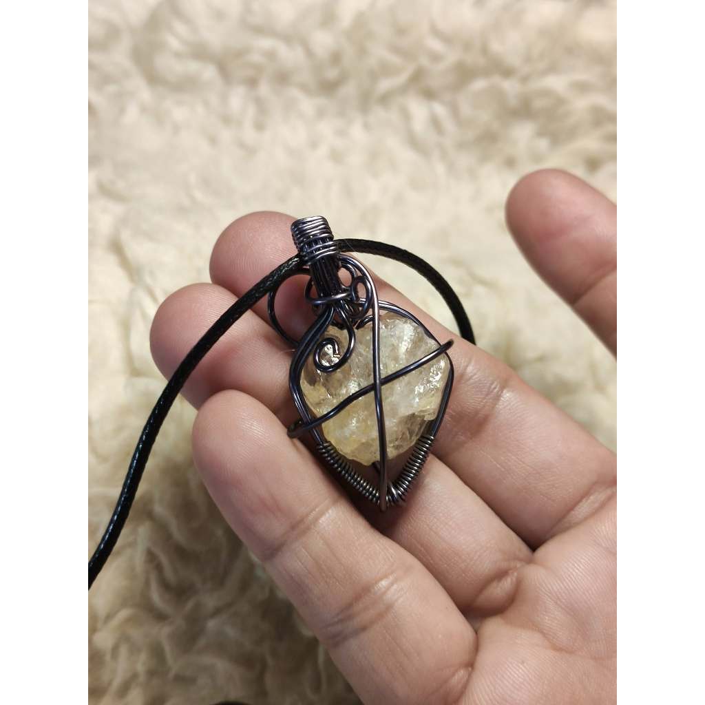 CHEFFY Wire Wrapped Citrine Lemon Pendant Crystal Gemstone