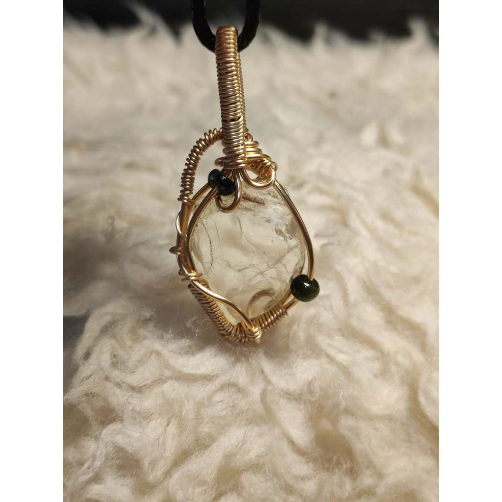 CHEFFY Wire Wrapped Topaz with Beads Pendant Crystal Gemstone