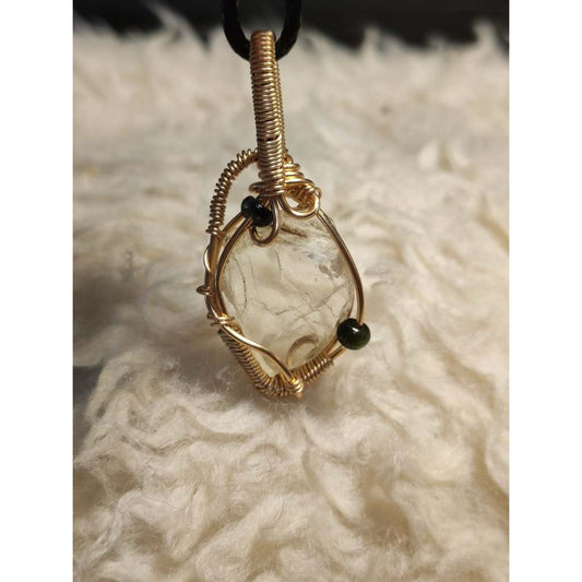 CHEFFY Wire Wrapped Topaz with Beads Pendant Crystal Gemstone