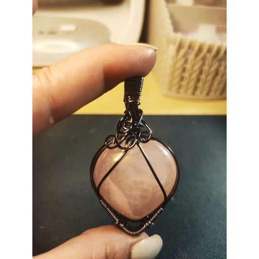 CHEFFY Wire Wrapped Rose Quartz Pendant Crystal Gemstone