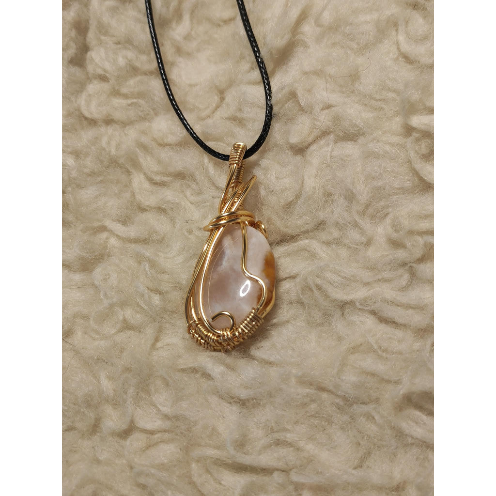 CHEFFY Wire Wrapped Sakura  Pendant Crystal Gemstone Tumbled