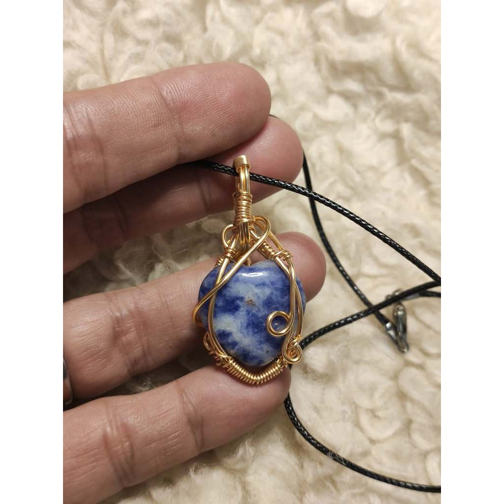 CHEFFY Wire Wrapped Sodalite Tumbled  Pendant Crystal Gemstone