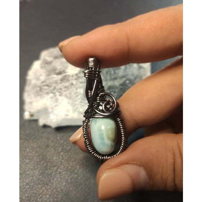 CHEFFY Larimar Wire Wrap Pendant