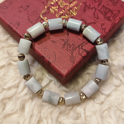 CHEFFY Authentic Jade Bracelet 7.3mm Beaded Stretch Bracelet (#12)