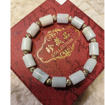 CHEFFY Authentic Jade Bracelet 7.3mm Beaded Stretch Bracelet (#12)