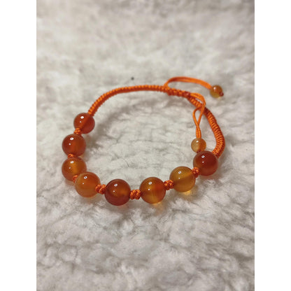 CHEFFY | Genuine Carnelian Beaded Bracelet on Adjustable Orange Cord | Natural Crystal Jewelry