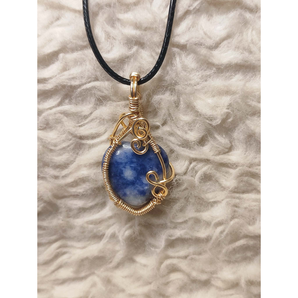 CHEFFY Natural Lapis Lazuli Heart Wire-Wrapped Pendant Necklace