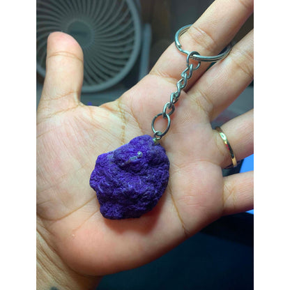 CHEFFY Purple Chalcedony / Agate Crystal Keychain – Authentic Raw Mineral Bag Charm & Healing Stone