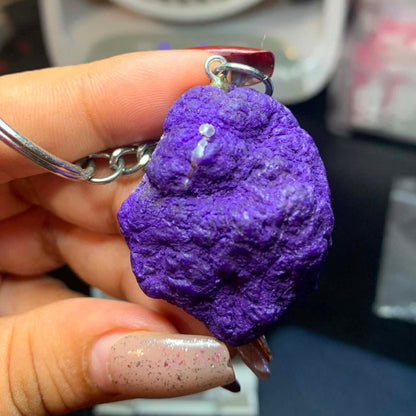 CHEFFY Purple Chalcedony / Agate Crystal Keychain – Authentic Raw Mineral Bag Charm & Healing Stone