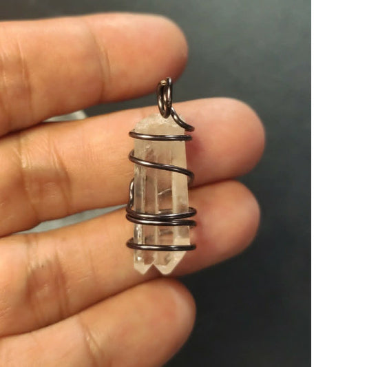 CHEFFY Wire Wrapped Twin Clear Quartz Pendant Crystal Gemstone