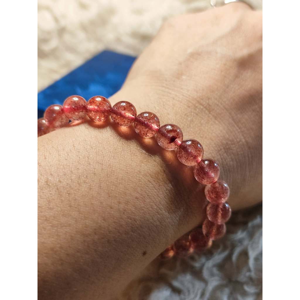CHEFFY Strawberry Quartz Bracelet 7mm - Natural Gemstone Crystal