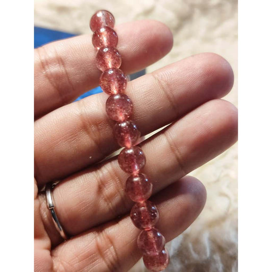 CHEFFY Strawberry Quartz Bracelet 7mm - Natural Gemstone Crystal