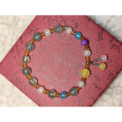 CHEFFY Rainbow Fluorite Crystal Bracelet 5mm | Natural Gemstone