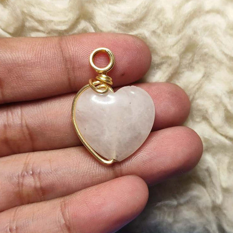 CHEFFY Rose Quartz Wire Wrap Pendant (28.0mm) – Natural Stone of Universal Love & Emotional Healing