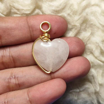 CHEFFY Rose Quartz Wire Wrap Pendant (28.0mm) – Natural Stone of Universal Love & Emotional Healing