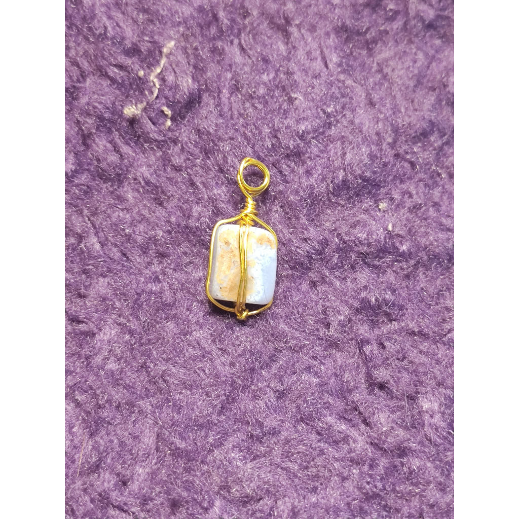 CHEFFY Wire Wrapped Blue Lace Agate Tumbled  Pendant Crystal Gemstone