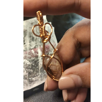 CHEFFY Copper Rutilated Quartz Wire Wrap Pendant