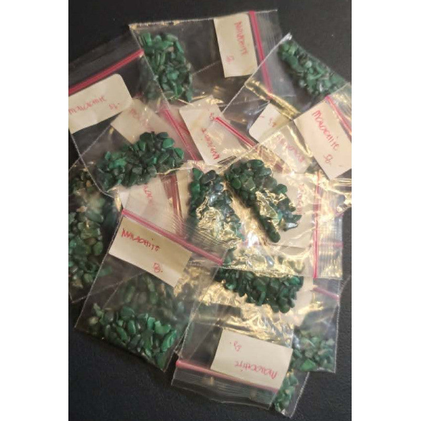 CHEFFY Malachite Gravel Crystals Gemstones SOLD PER PACK ( 5grms )