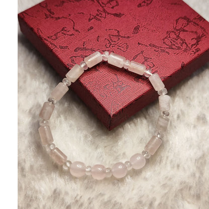 CHEFFY Rose Quartz Bracelet Gemstone Crystals ( Natural Barrel & Round Mixed )