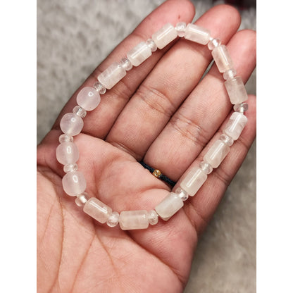 CHEFFY Rose Quartz Bracelet Gemstone Crystals ( Natural Barrel & Round Mixed )