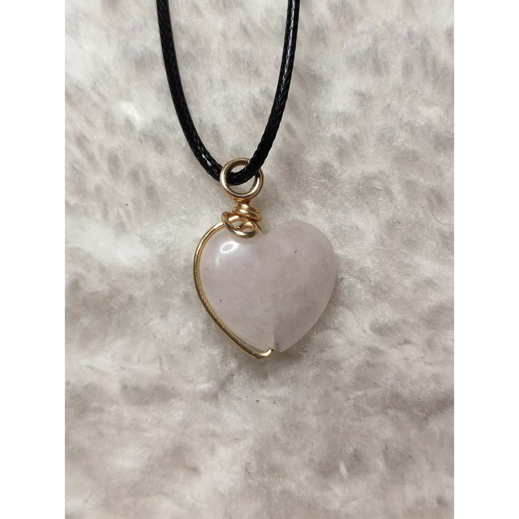 CHEFFY Rose Quartz Heart Wire Wrap Pendant (2)