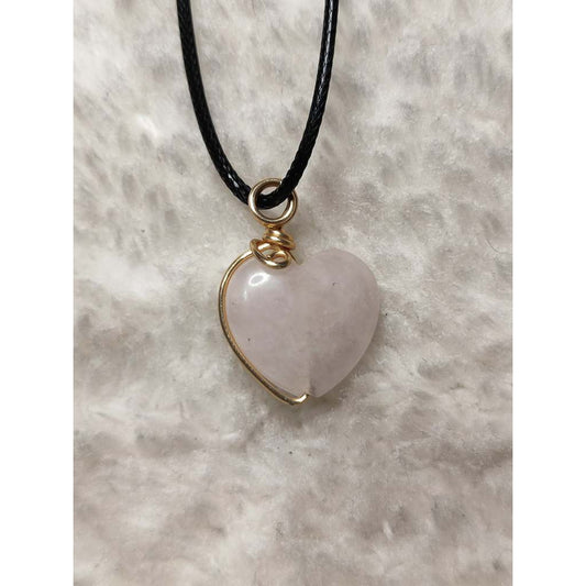 CHEFFY Rose Quartz Heart Wire Wrap Pendant (2)