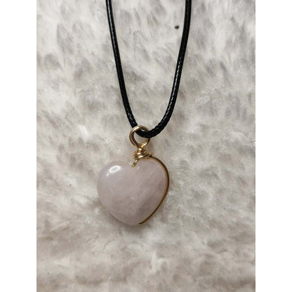 CHEFFY Rose Quartz Heart Wire Wrap Pendant (2)