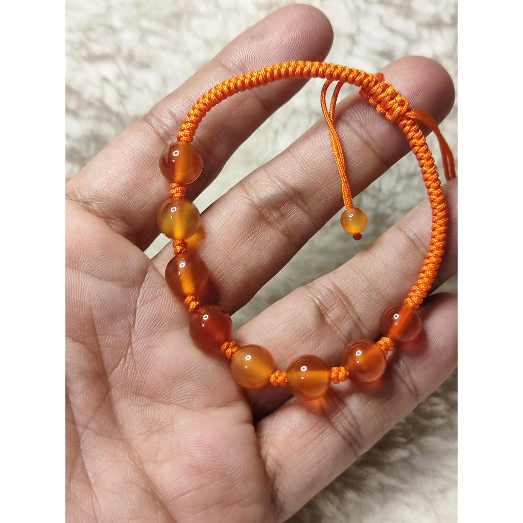 CHEFFY | Genuine Carnelian Beaded Bracelet on Adjustable Orange Cord | Natural Crystal Jewelry
