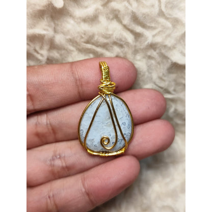 CHEFFY Blue Lace Agate Pendant - Gold Wire Wrapped - Natural Crystal Necklace(33.9mm)