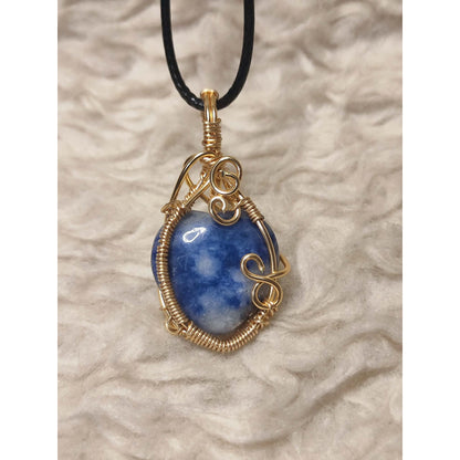CHEFFY Natural Lapis Lazuli Heart Wire-Wrapped Pendant Necklace