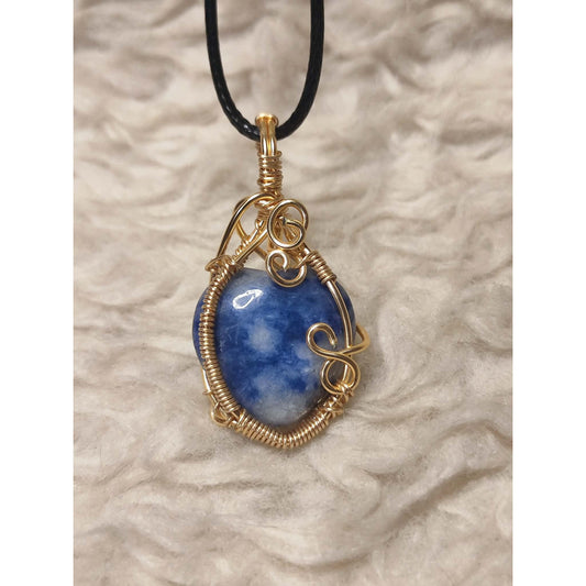 CHEFFY Natural Lapis Lazuli Heart Wire-Wrapped Pendant Necklace